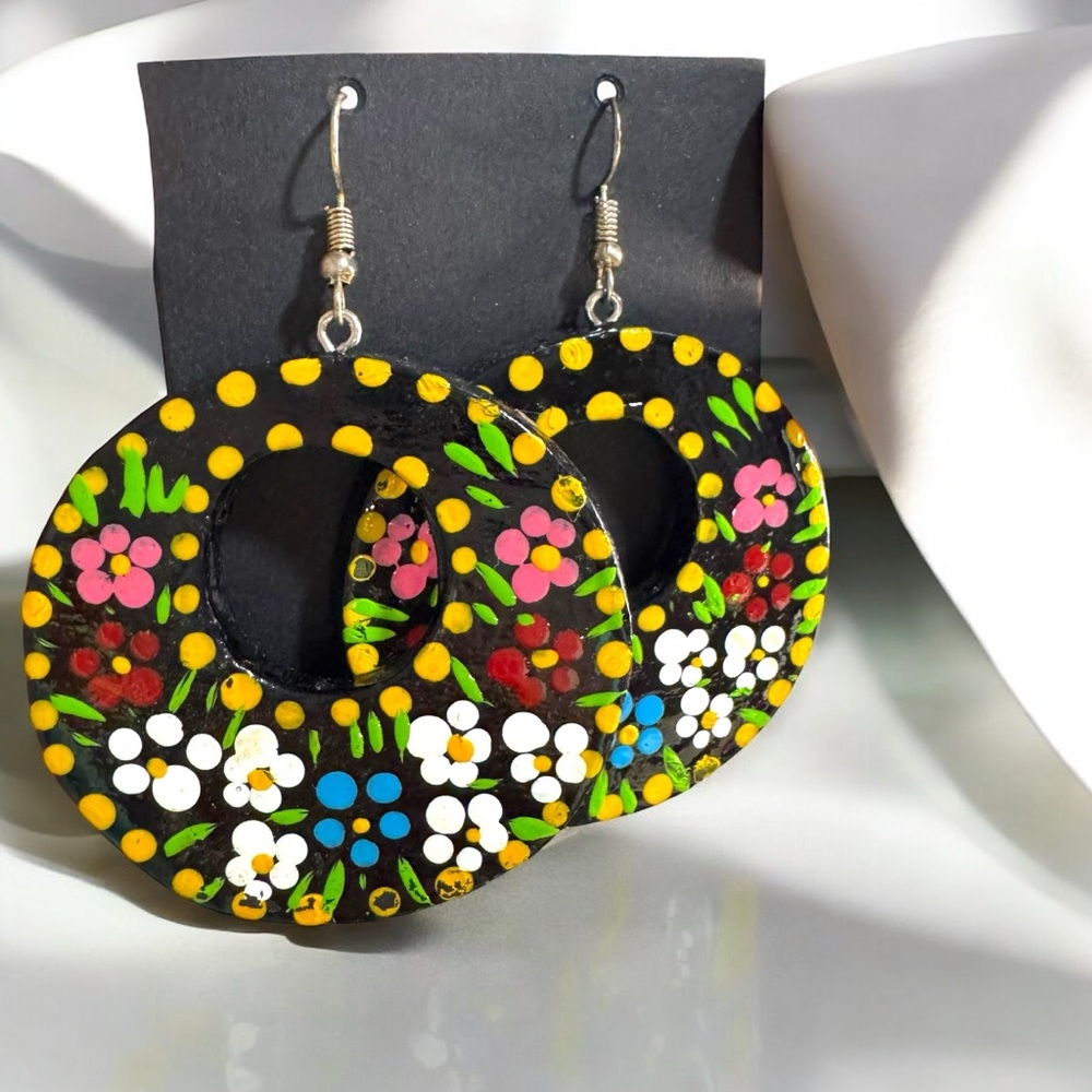 EARRINGS - NWT Handmpaintes  Hoop Earrings on copal wood